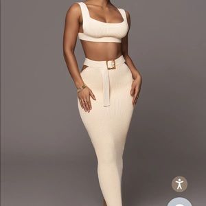 JLUXLABEL IVORY NIKOLE RIBBED SKIRT SET - Small